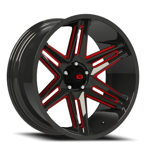 Vision 363 24x12 -51 5x139.7mm 108mm Gloss Black Milled Spokes-Red Tint