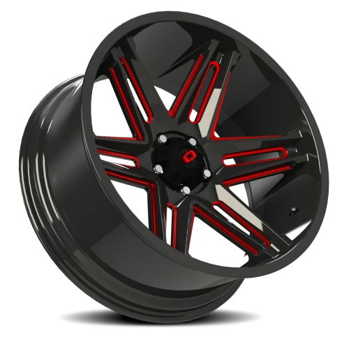 Vision 363 22x12 -51 5x139.7mm 108mm Gloss Black Milled Spokes-Red Tint