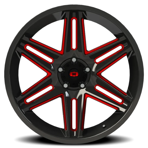 Vision 363 20x12 -51 5x139.7mm 108mm Gloss Black Milled Spokes-Red Tint