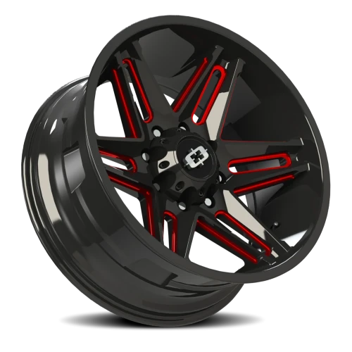 Vision 363 24x12 -51 8x165.1mm 125.2mm Gloss Black Milled Spokes-Red Tint