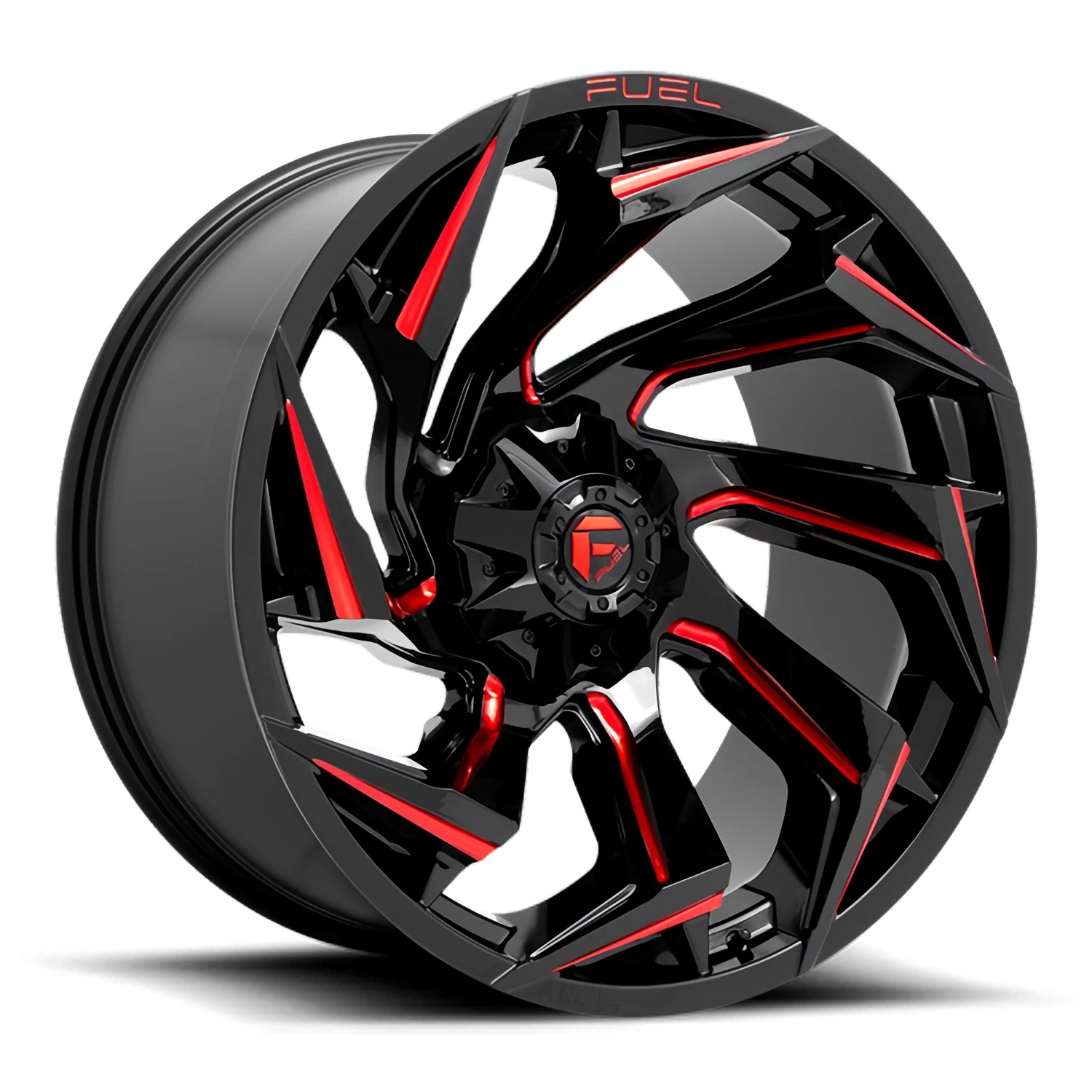 Fuel Reaction 20x9" 6x135mm 106.1mm CB +20mm Gloss Black Milled-Red Tint