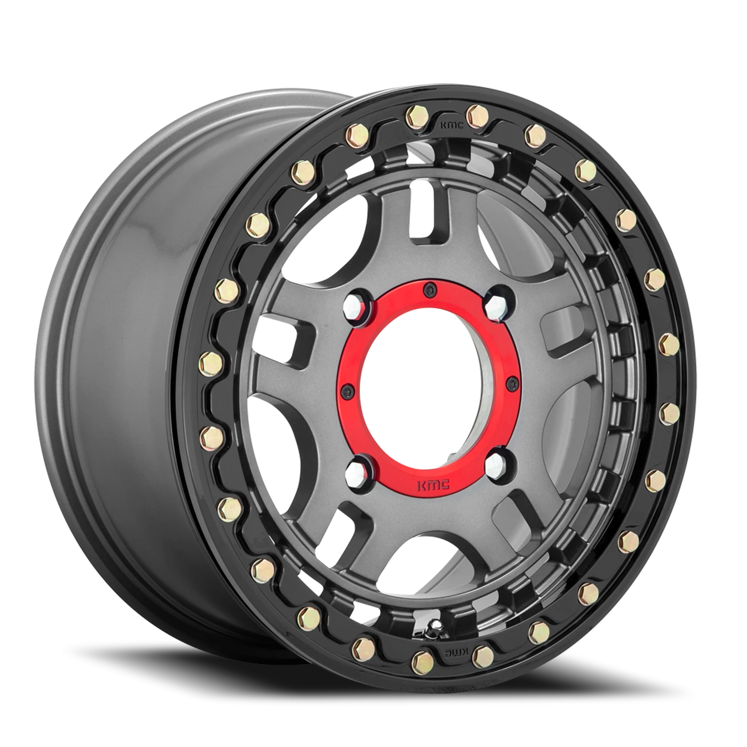 KMC Recon Beadlock UTV 14x7" 4x156mm 132mm CB +38mm Gunmetal Gloss Black Ring