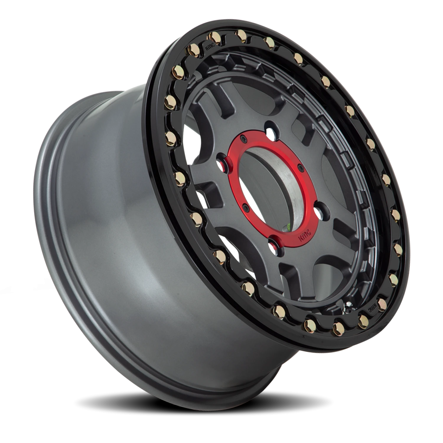 KMC Recon Beadlock UTV 14x7" 4x156mm 132mm CB +38mm Gunmetal Gloss Black Ring