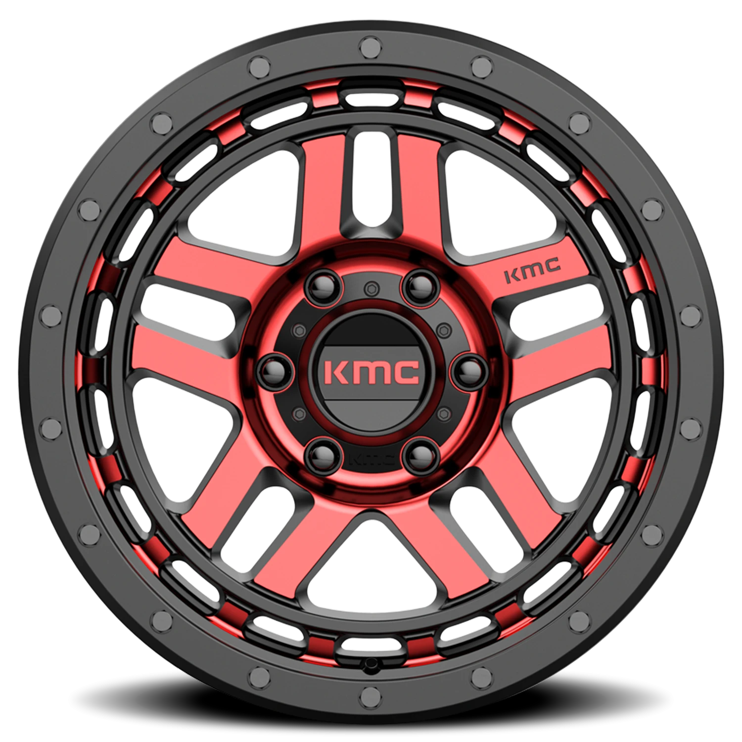 KMC Recon 17x8.5" 5x127mm 71.5mm CB +18mm Gloss Black Machined-Red Tint