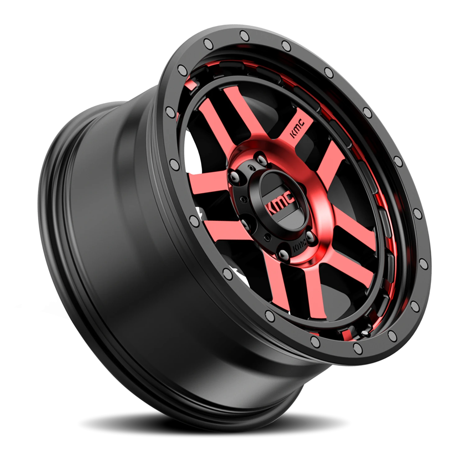 KMC Recon 18x8.5" 6x139.7mm 106.25mm CB +18mm Gloss Black Machined-Red Tint
