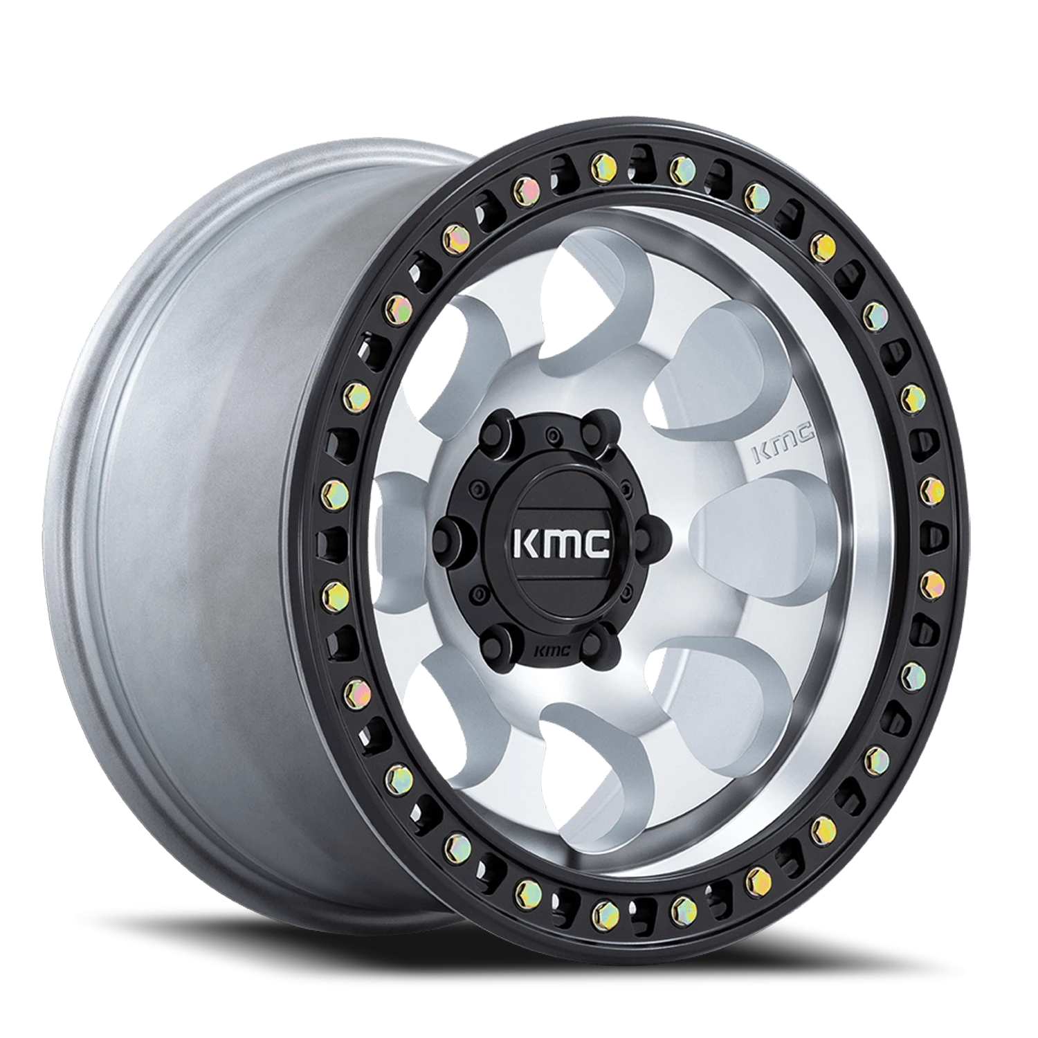 KMC Riot SBL 17x8.5" 6x139.7mm 106.1mm CB +10mm Machined Silver Satin Black Lip