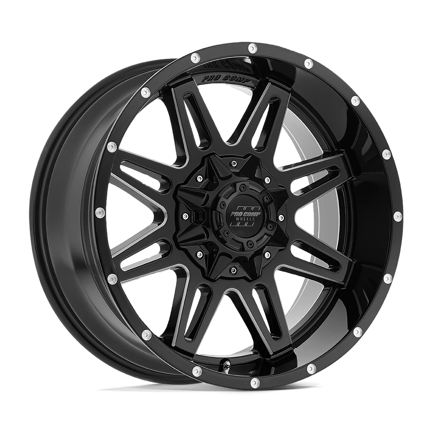 Pro Comp Series 42 Blockade 20x9.5" 5x139.7mm 110mm CB -6mm Gloss Black Milled