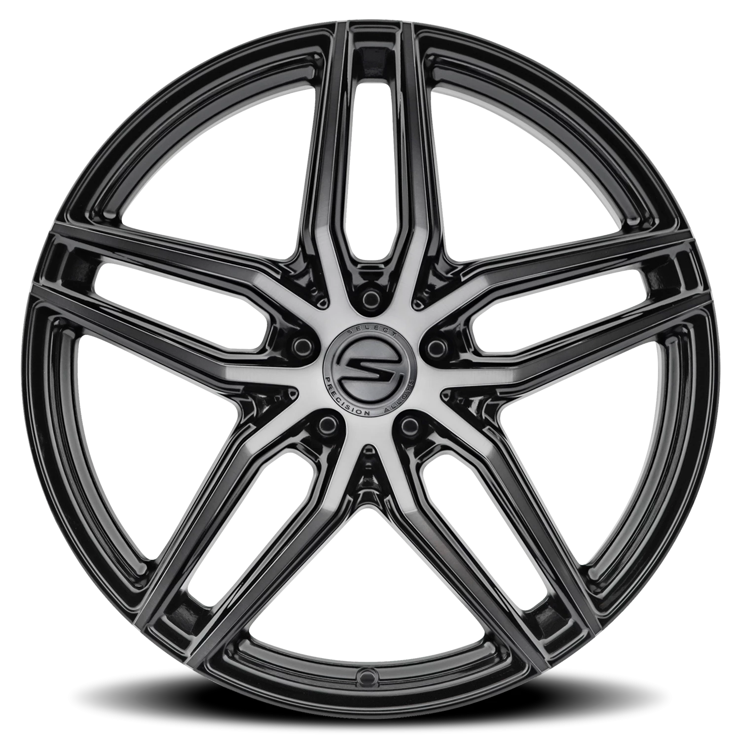 Select Precision Alloys Shadow 20x9" 5x114.3mm 72.69mm CB +20mm Gloss Glossy Black Brushed DDT Face Clear
