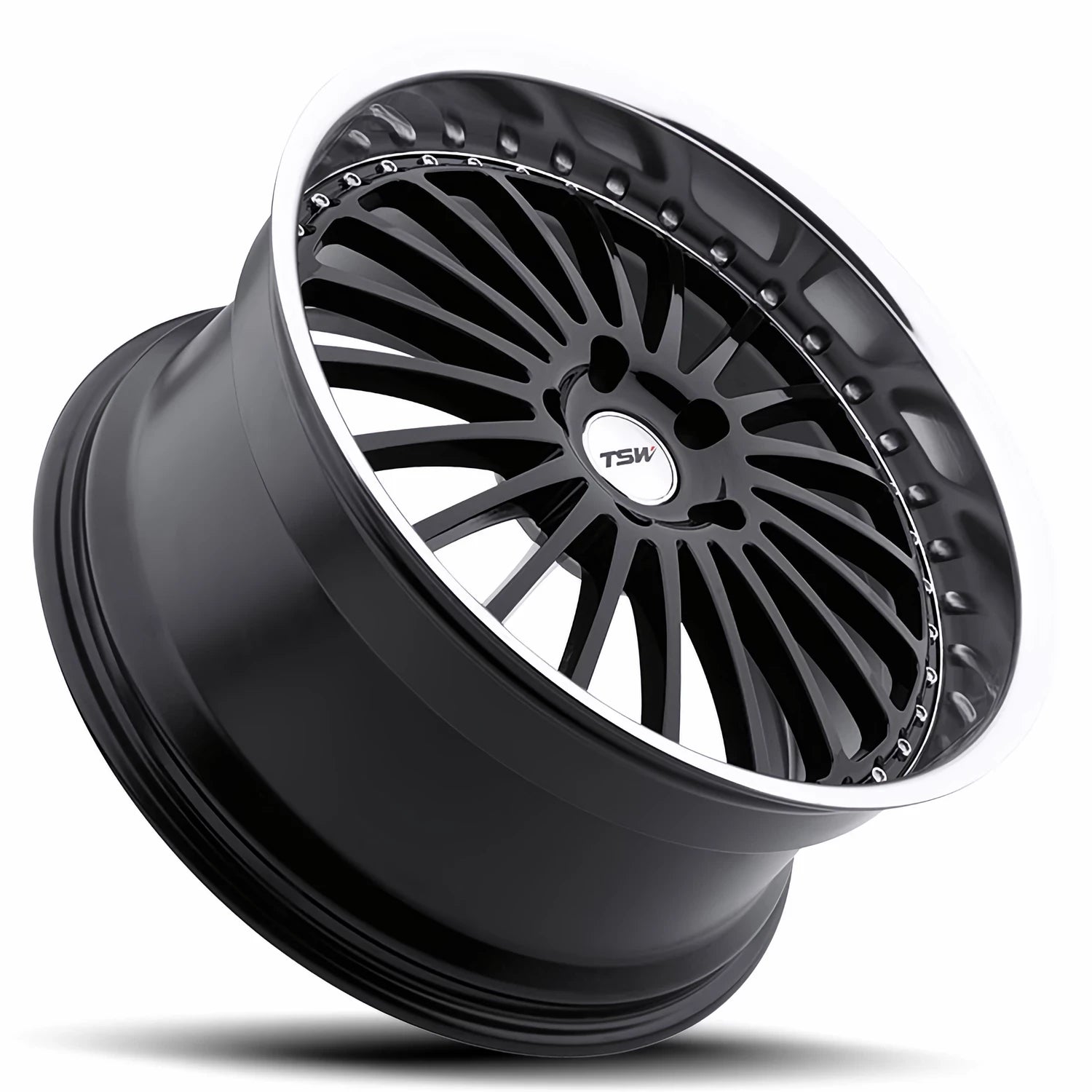 TSW Silverstone 17x8" 5x114.3mm 76.1mm CB +20mm Gloss Black Mirror Cut Lip