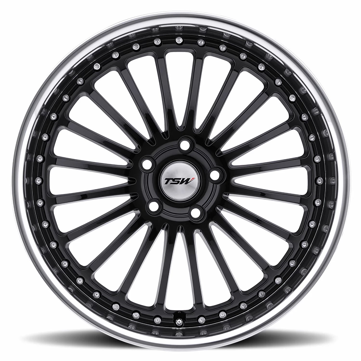 TSW Silverstone 17x8" 5x114.3mm 76.1mm CB +20mm Gloss Black Mirror Cut Lip