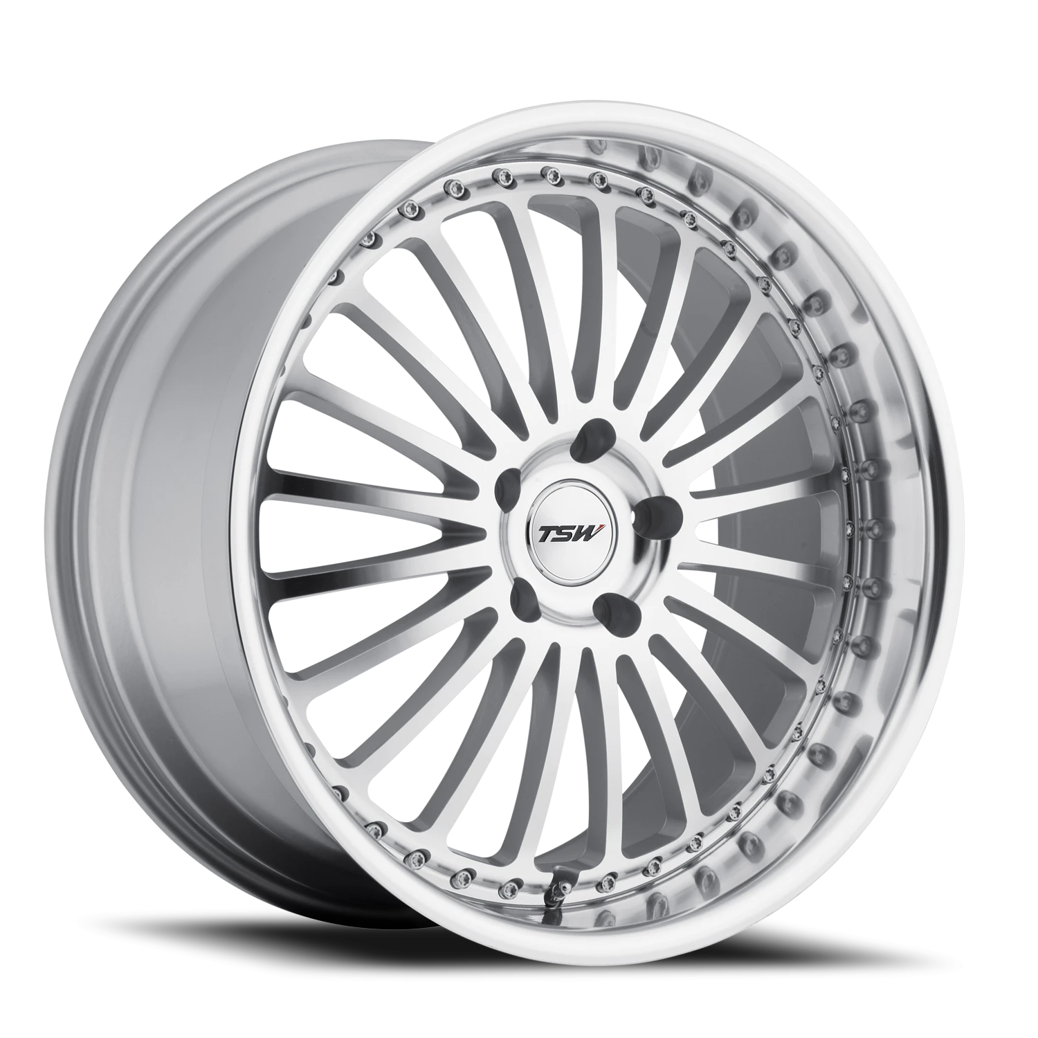 TSW Silverstone SL 18x8 +32 5x112mm 72.1mm Silver Mirror Cut Face-Mirror Cut Lip