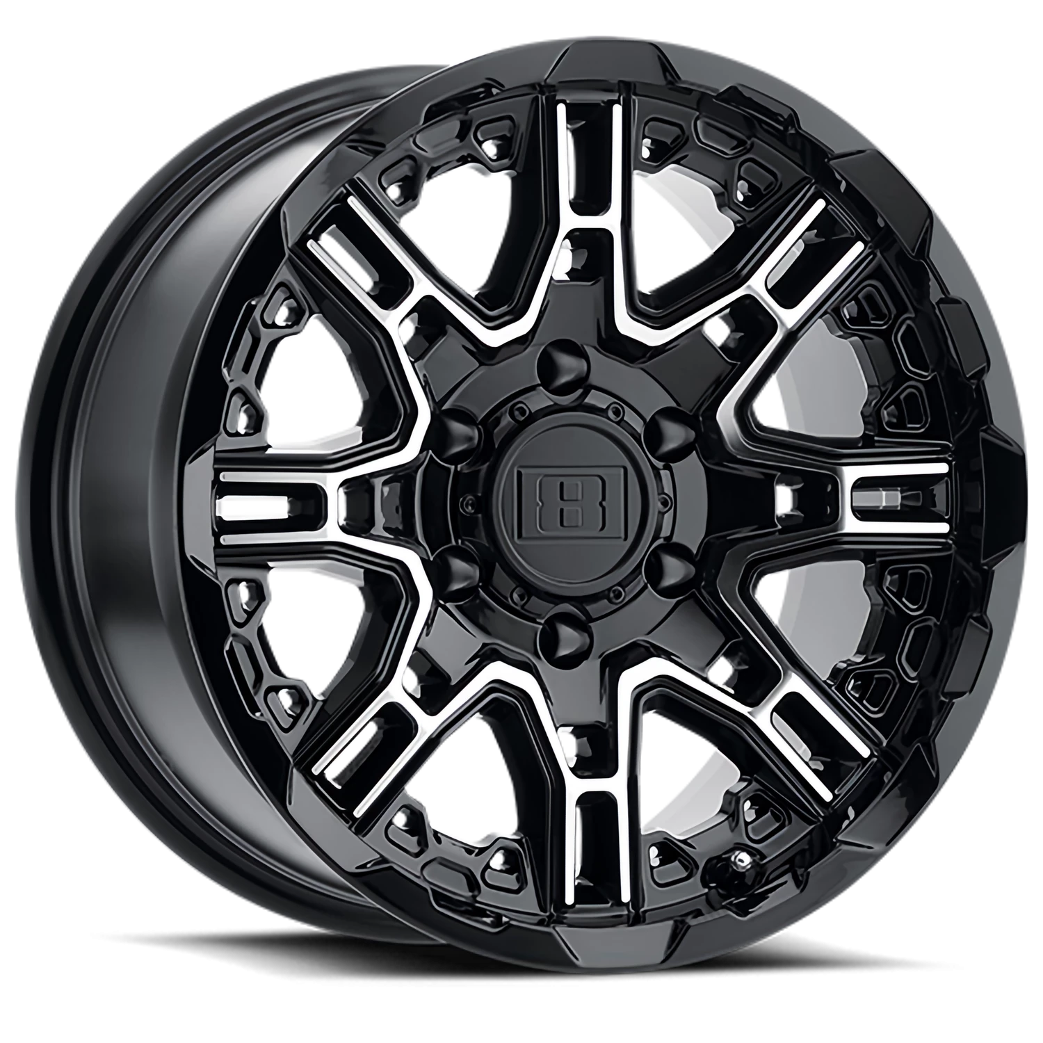 Level 8 Slingshot 16x8.5" 6x135mm 87.1mm CB +10mm Gloss Black Machined Face