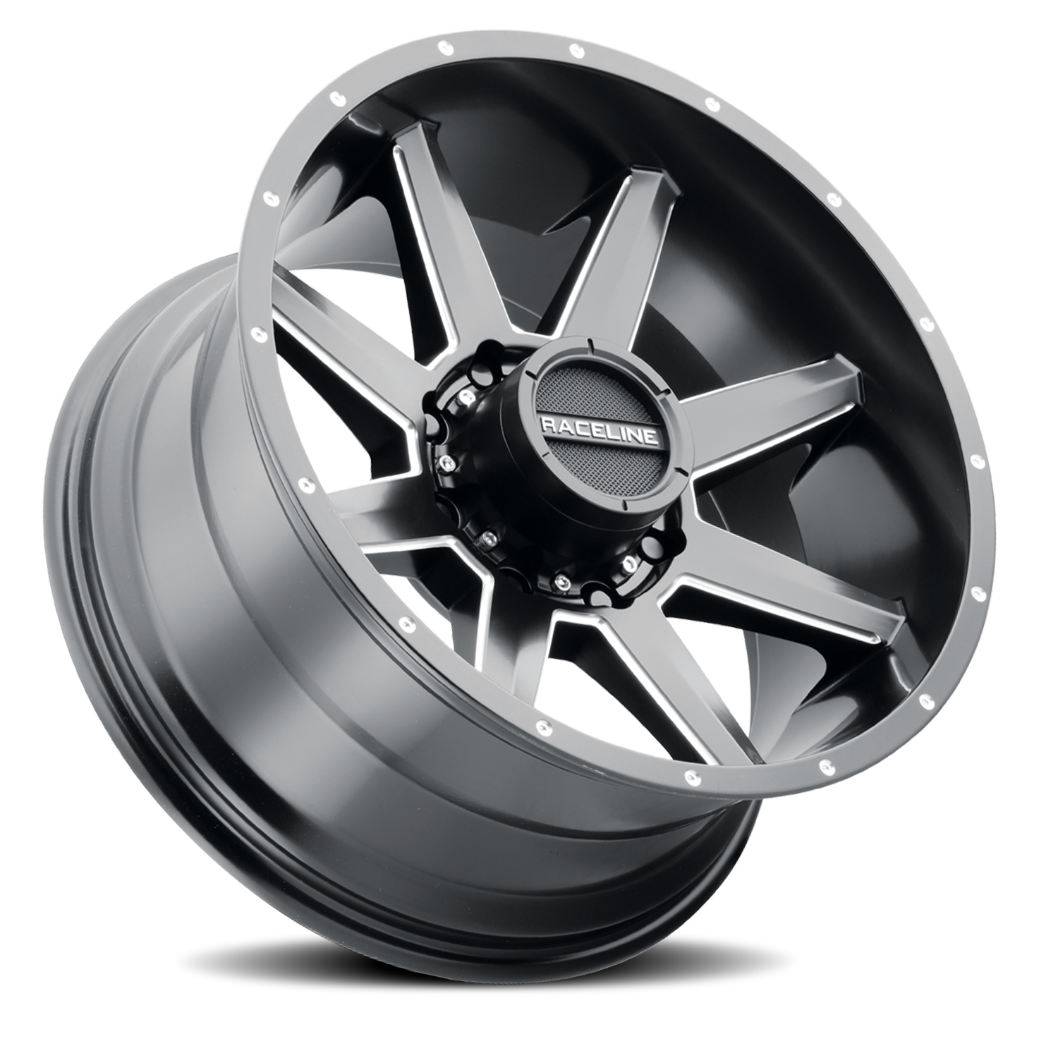 Raceline Stryker 17x8.5" 8x170mm 125.2mm CB 0mm Satin Black Milled-Dimples