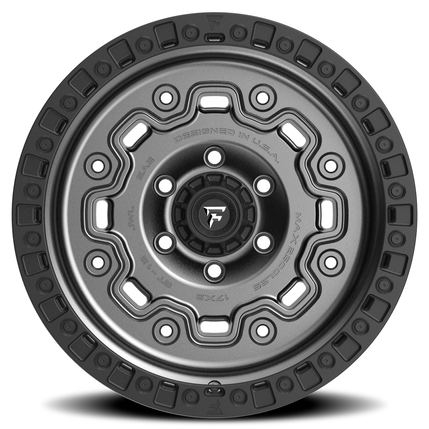 Fittipaldi Offroad Terra Series 18x9" 8x165.1mm 125.2mm CB +18mm Satin Anthracite Black Ring
