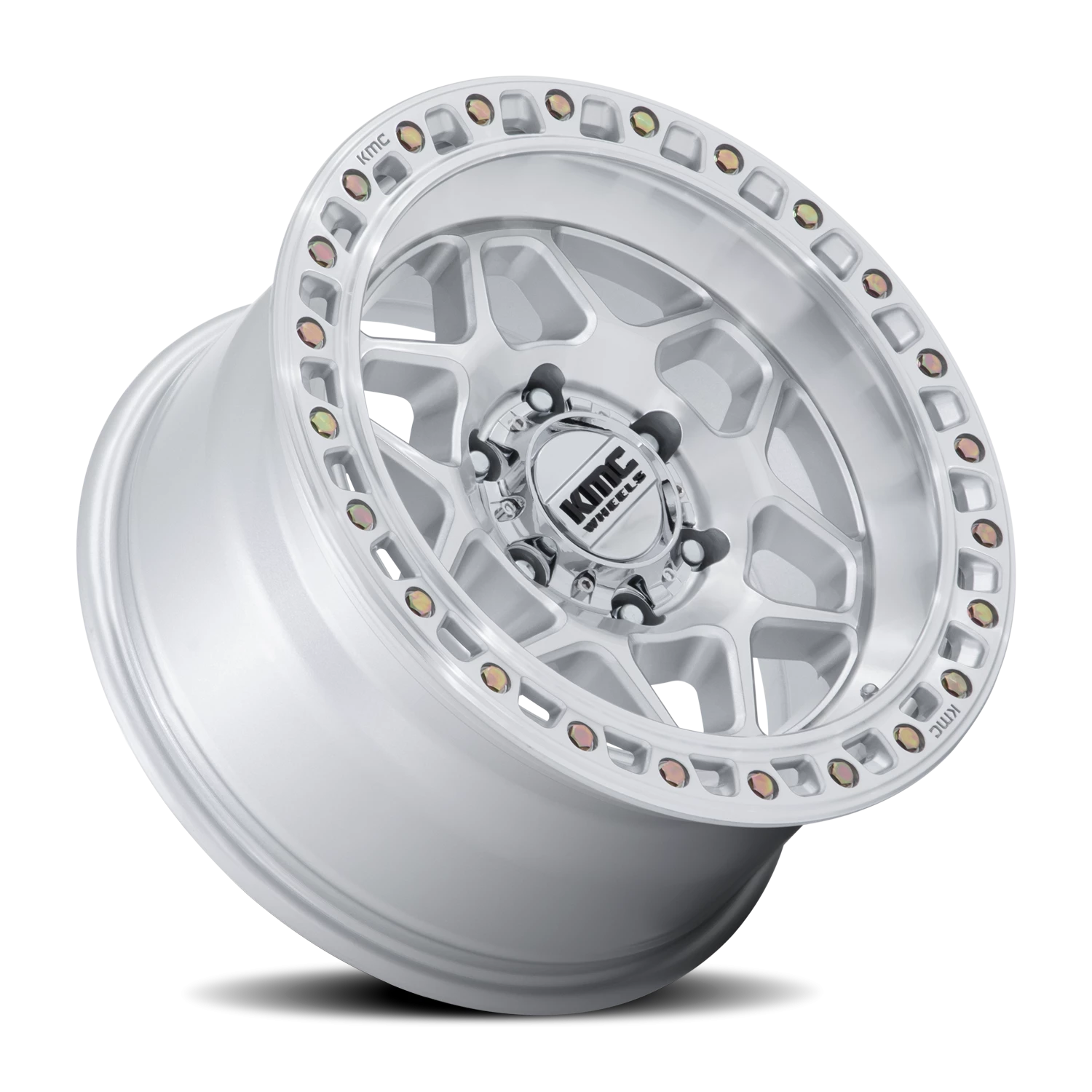 KMC Torx 17x9" 5x127mm 71.5mm CB -12mm Gloss Silver Machined Face