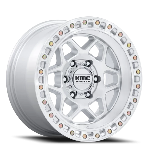 KMC Torx 17x8.5" 6x139.7mm 106.1mm CB +25mm Gloss Silver Machined Face