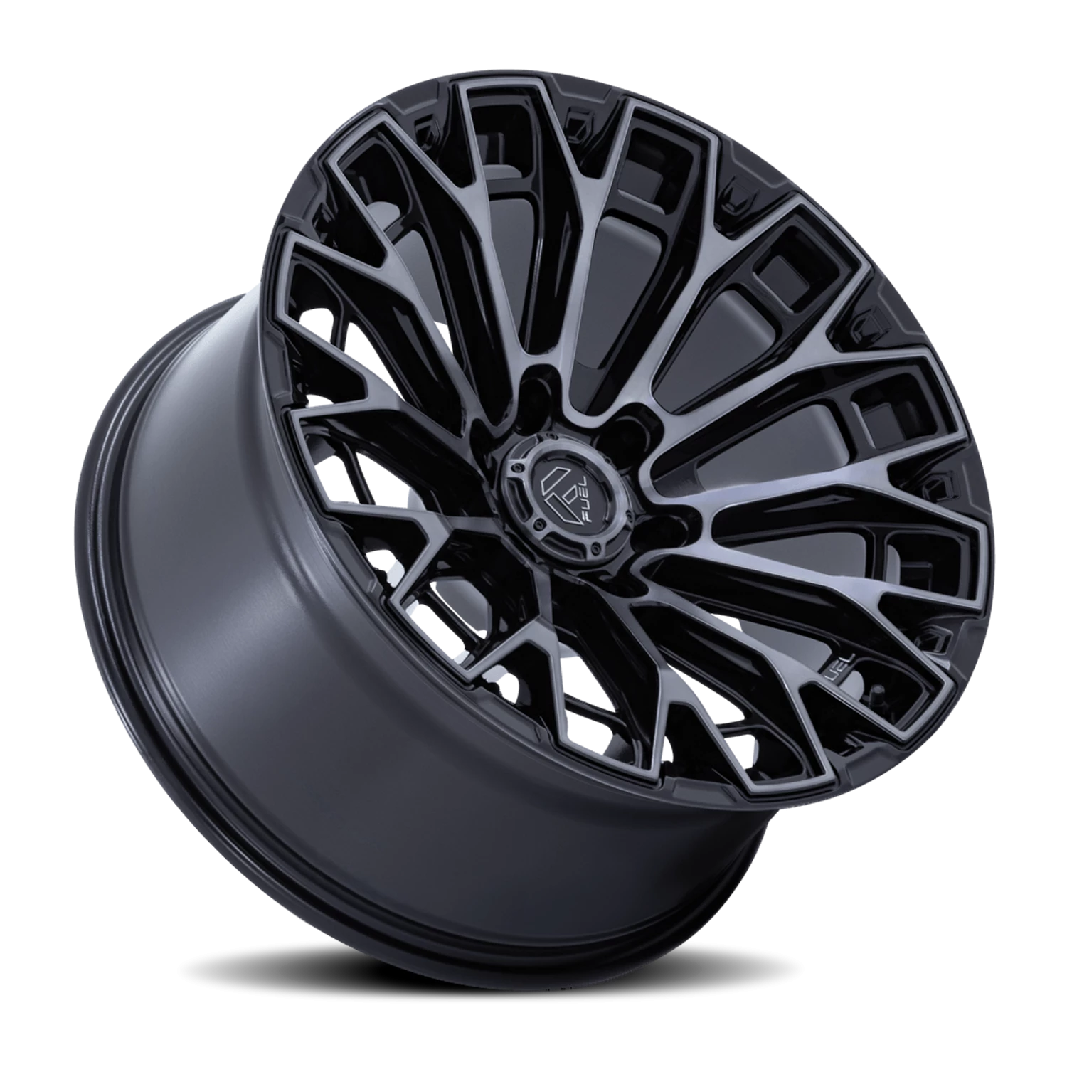 Fuel Trax 17x9" 6x139.7mm 106.1mm CB +1mm Gloss Black Machined Face-Dark Tinted Clear