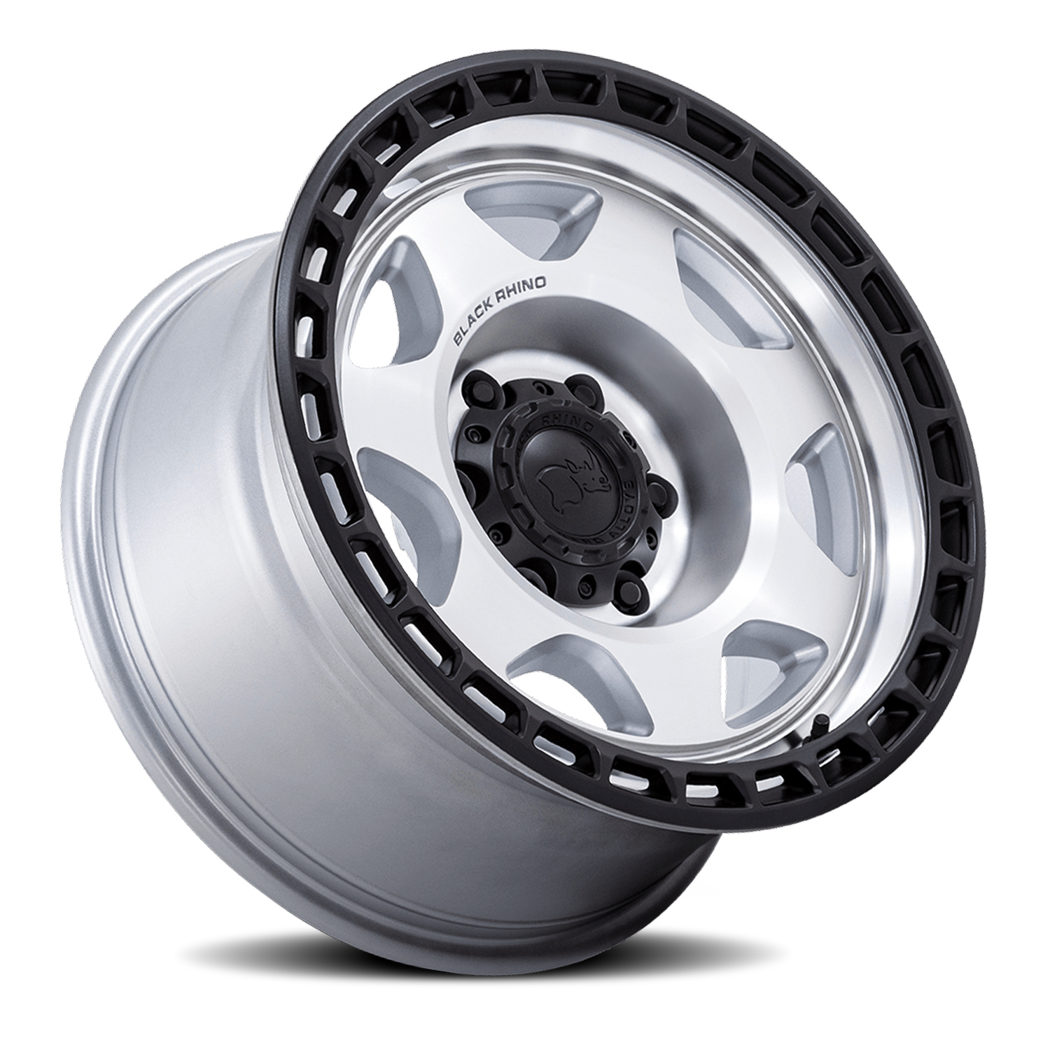 Black Rhino Voyager 17x8.5" 6x139.7mm 106.1mm CB -10mm Machined Silver Matte Black Lip